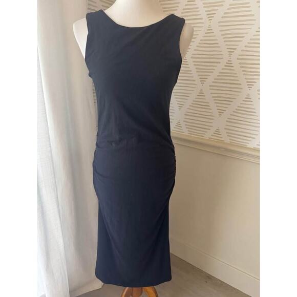 Athleta Women’s Medium Black Ruched Sides Midi Dress - Picture 1 of 6